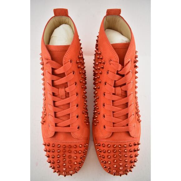 Christian Louboutin Louis Flat Spike Tomate Red Orange High Top Sneaker 42.5 9.5 - Picture 7 of 12